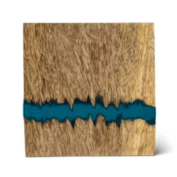 (x4) River-Look Wood & Blue Resin Drink Coaster Set - Picture 2 of 10